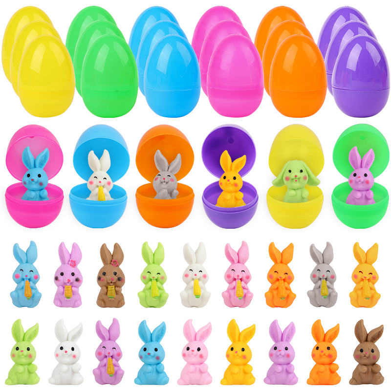 Party Games Easter Egg - 24個入り イースターエッグ ウサギのフィギュア付き 子供用 イースターパーティーバスケット ピニャータ