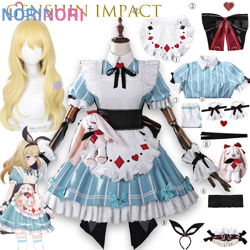 Party Games Alice In Wonderland - 原神アリスコスプレ衣装ドレスフェアリーランドプロムハロウィンパーティー女性女の子ロールプレイ帽子 ‌ ミリアストラ ワンダーランド
