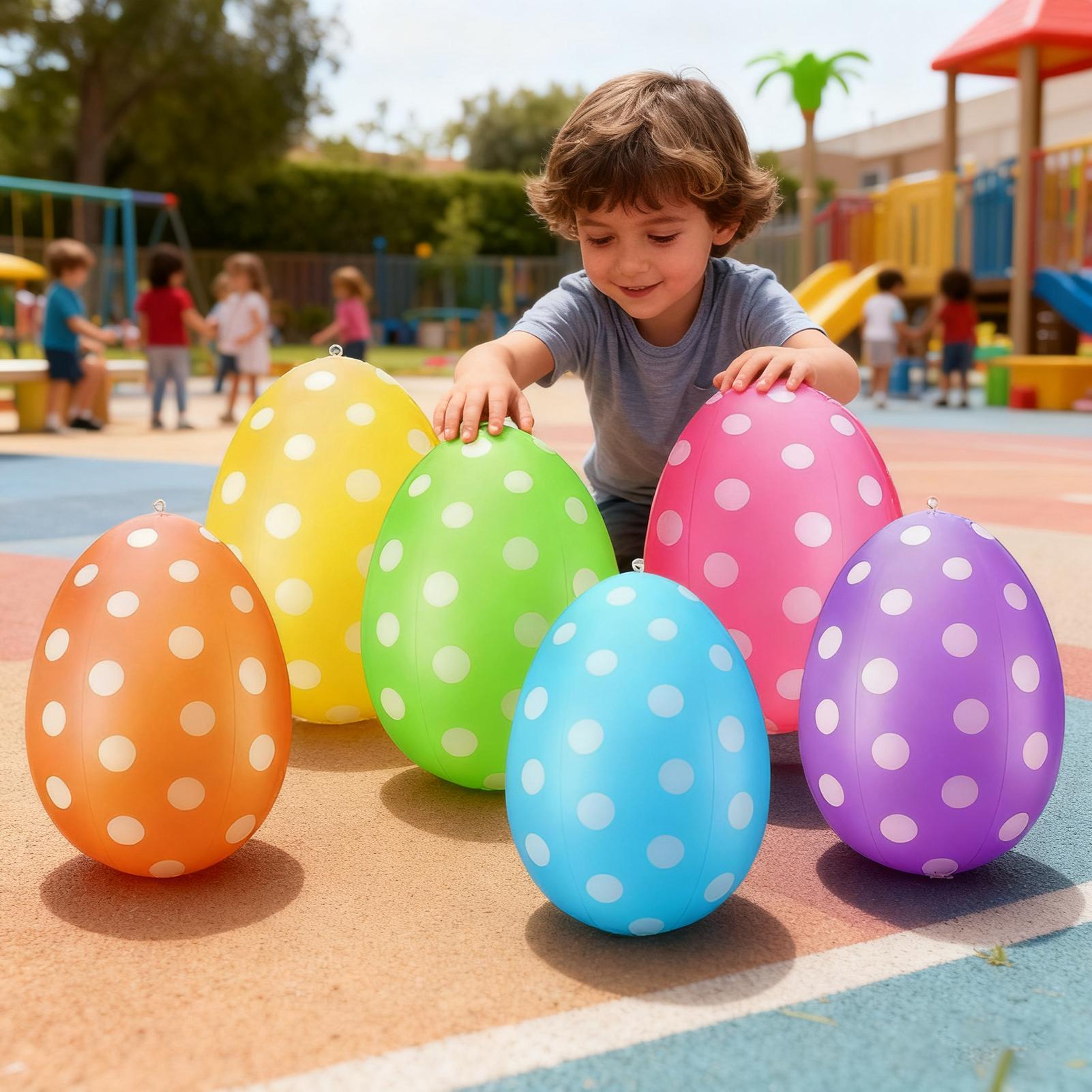 Party Games Easter Egg - インフレータブルイースターエッグ 6個/セット イースターPVCインフレータブルエッグボール イースターパーティーハントゲーム小道具 子供用おもちゃ 芝生前庭ポーチ用