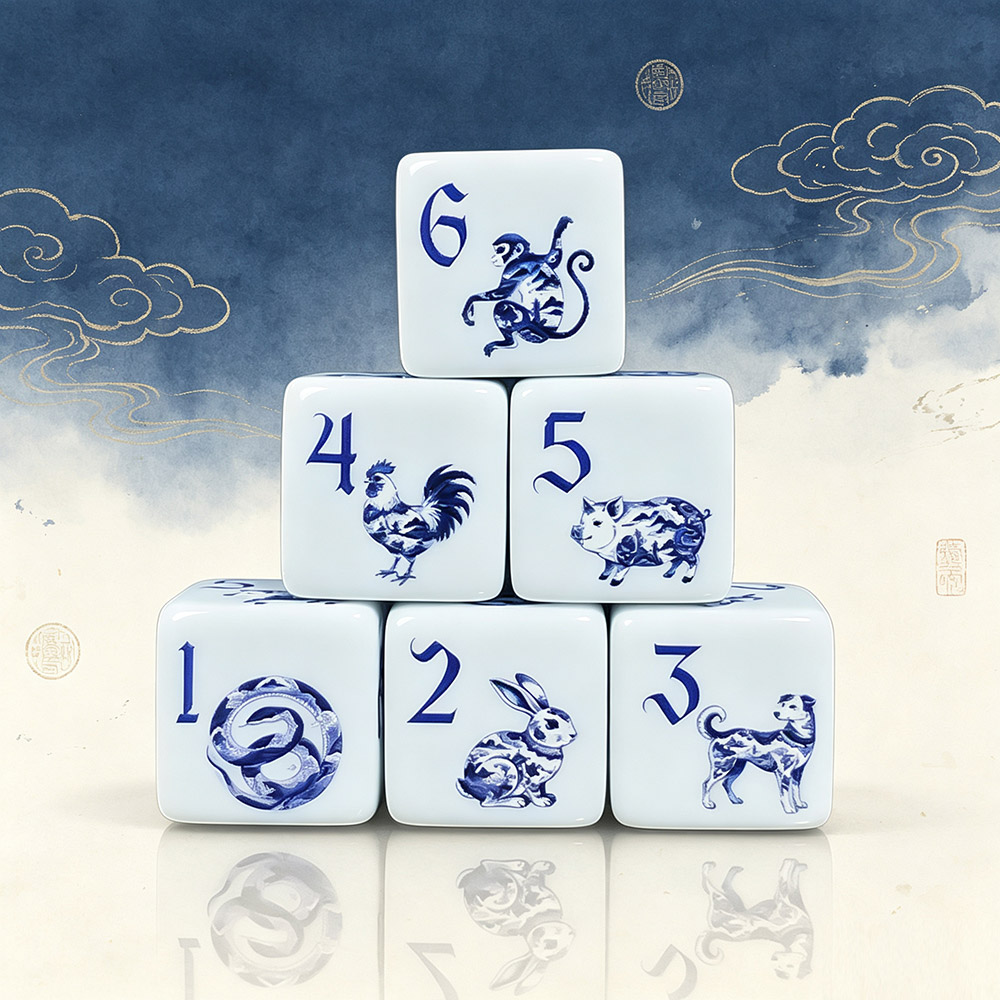 Zodiac Party Games - 12 個 16 ミリメートル D6 プリントアクリル青白磁中国の干支動物パターンサイコロ