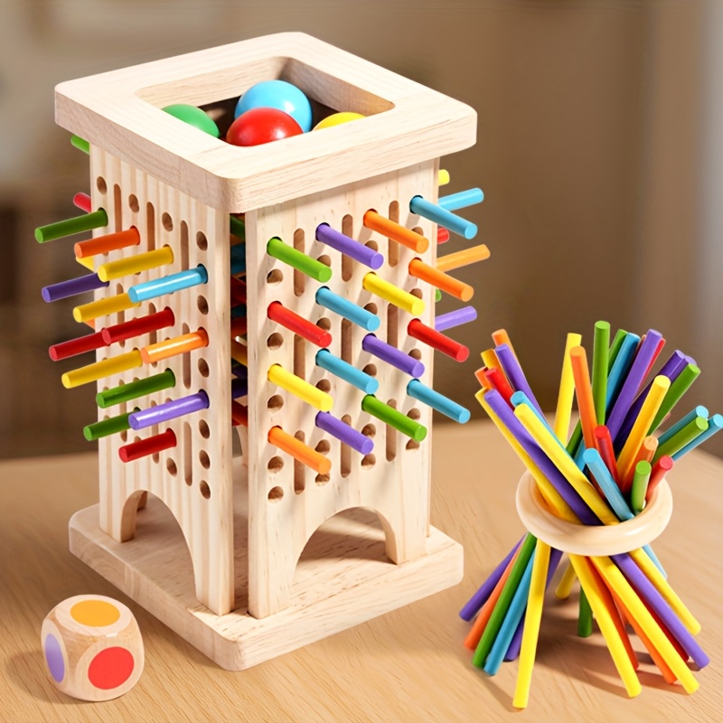 Party Games At Home - モンテッソーリ木製ボードゲーム カラフルなスティック サイコロゲーム 数学学習おもちゃ 細かい運動能力を養うおもちゃ 子供用