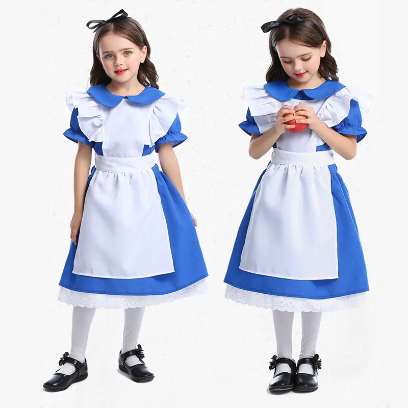 Party Games Alice In Wonderland - 子供用女の子向けブルーオフアリス・イン・ワンダーランドコスチュームドレス キッズ用ロリータメイドコスプレ アニメゲーム ハロウィンパーティーコスチューム