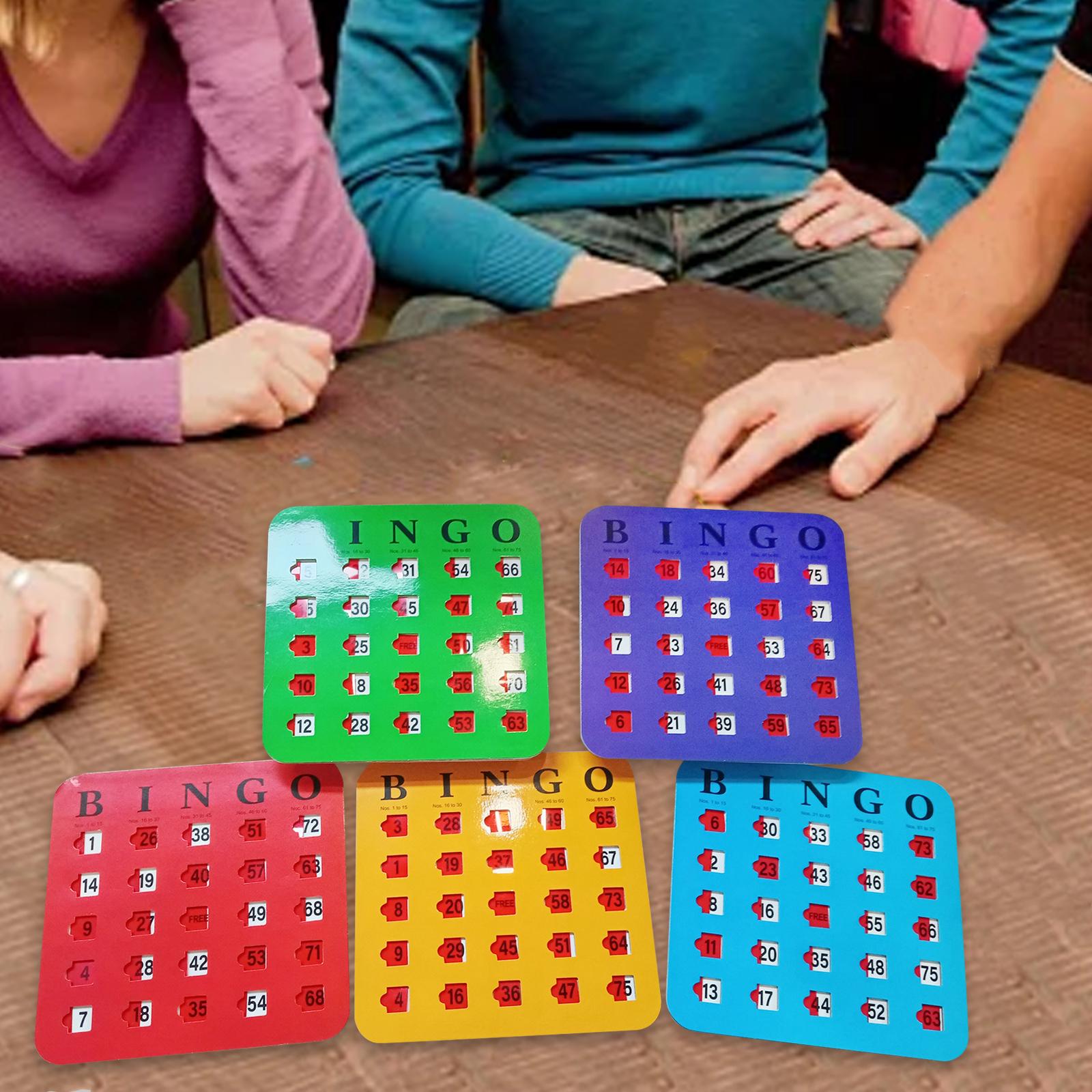 Party Games For Large Groups - 5枚入り 大きな文字のビンゴカード 読みやすい パーティーゲーム 楽しい シャッタースライドビンゴカード
