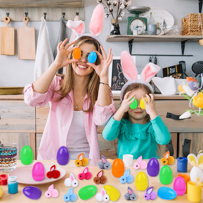 Party Games Easter Egg - 24個入りのかわいいイースターエッグ、ウサギのフィギュア付き、子供用イースター誕生日パーティーバスケット、ピニャータギフトバッグフィラー、エッグハントゲーム用品