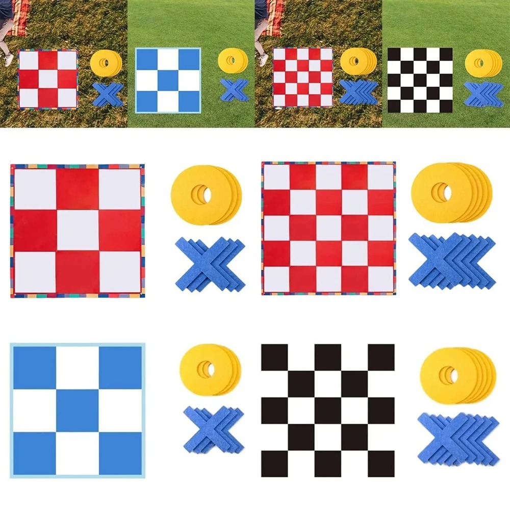 Tic Tac Toe Giant - 巨大な三目並べゲームマットセット、ジャンボチェッカーグリッドボード、フェルト製X Oマーカー付き、チームでの裏庭、公園でのパーティー活動用品