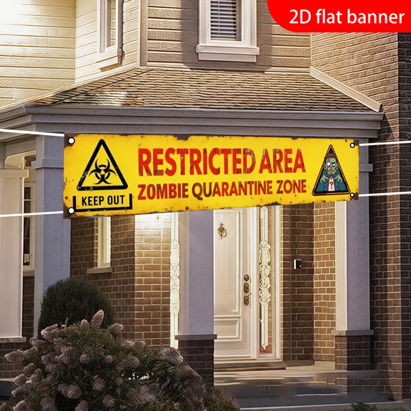 ハロウィーン装飾用の2Dフラットバナー1枚、「警告標識付き禁 - Zombie Party Games のレビューと価格