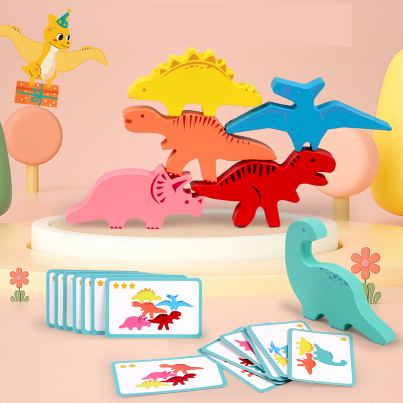 木製バランスブロックのおもちゃ子供のための動物恐竜ビルディン - Party Games At Home のレビューと価格