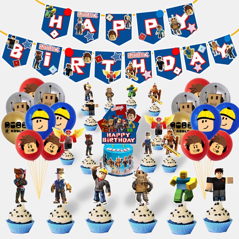ゲームロブロックス漫画誕生日パーティーバルーンプルフラッグケ - Party Games Adult Birthday のレビューと価格